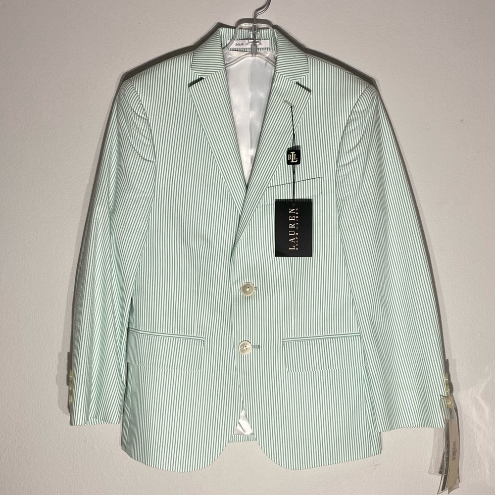 RALPH LAUREN**Green/White Striped Blazer 8R $118 - Picture 3 of 7